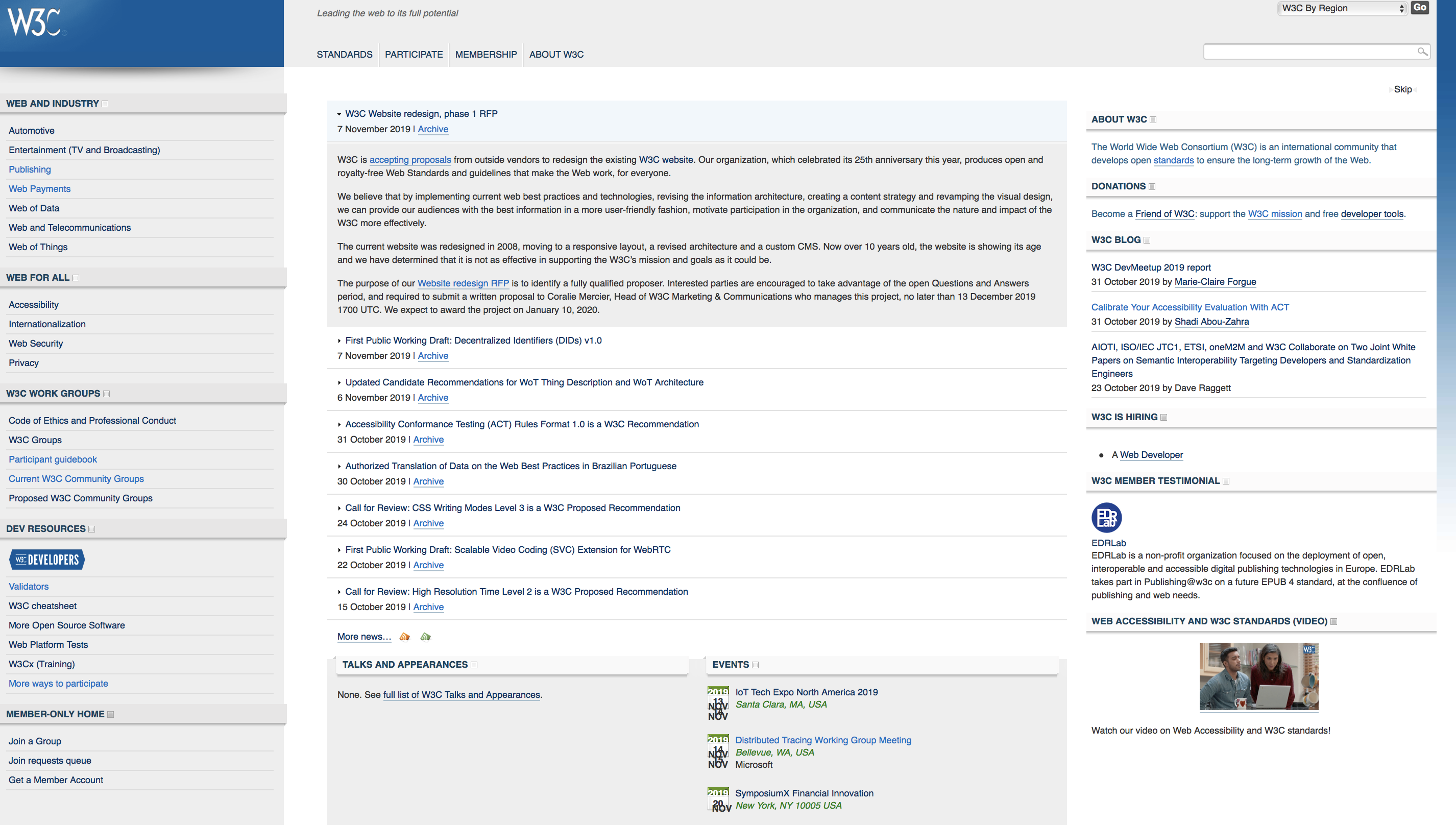 screenshot of W3C homepage